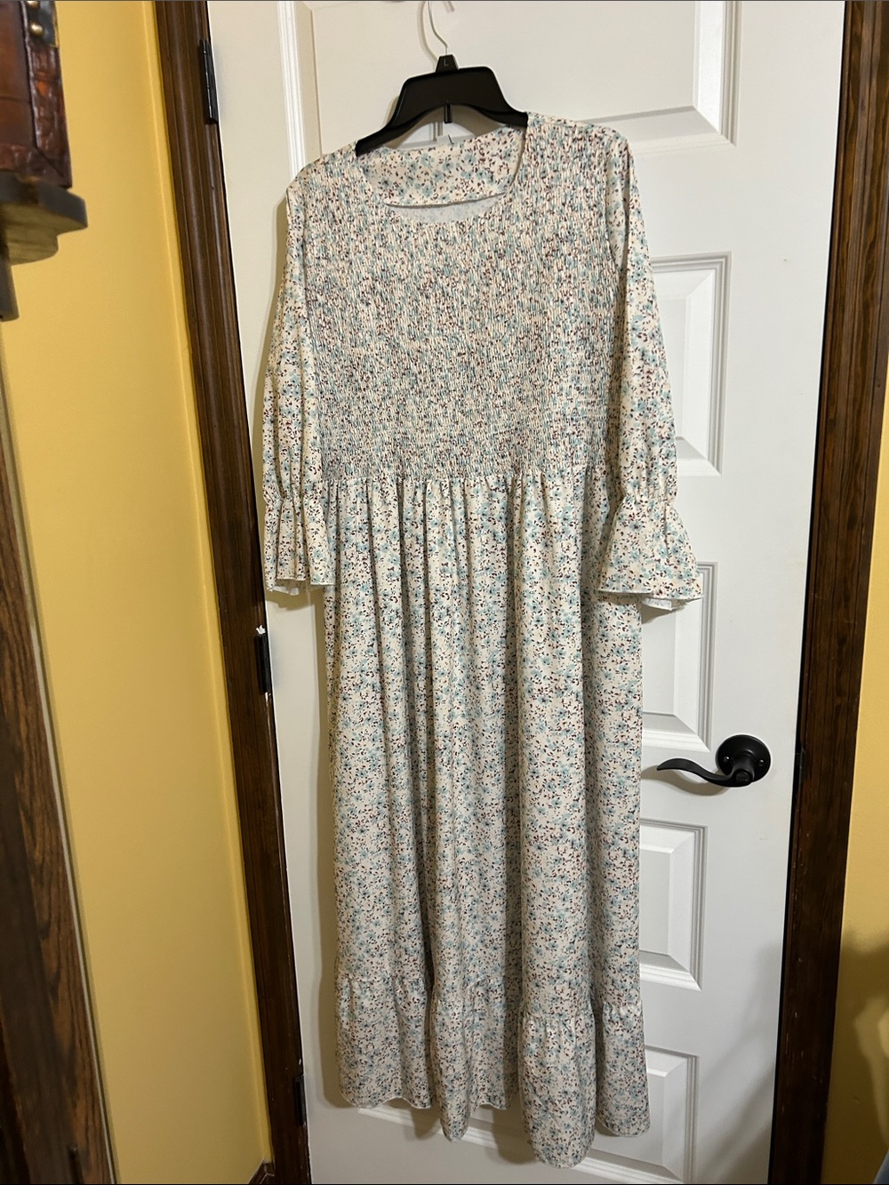 Cream Floral Maxi Dress with Ruffle Sleeves